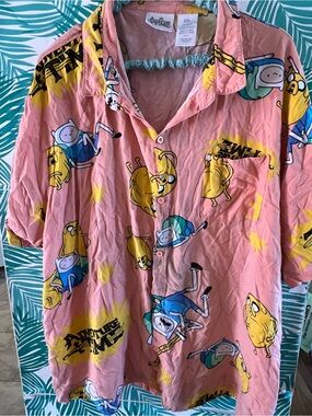 Adventure Time Orange charter print button down shirt sz XXL